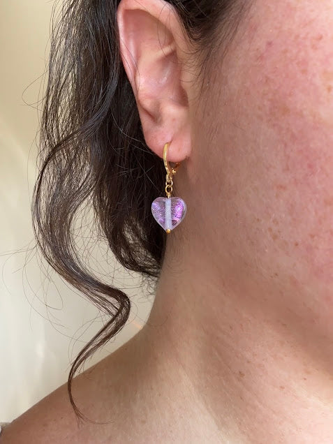 Lavender Dew Heart Earrings