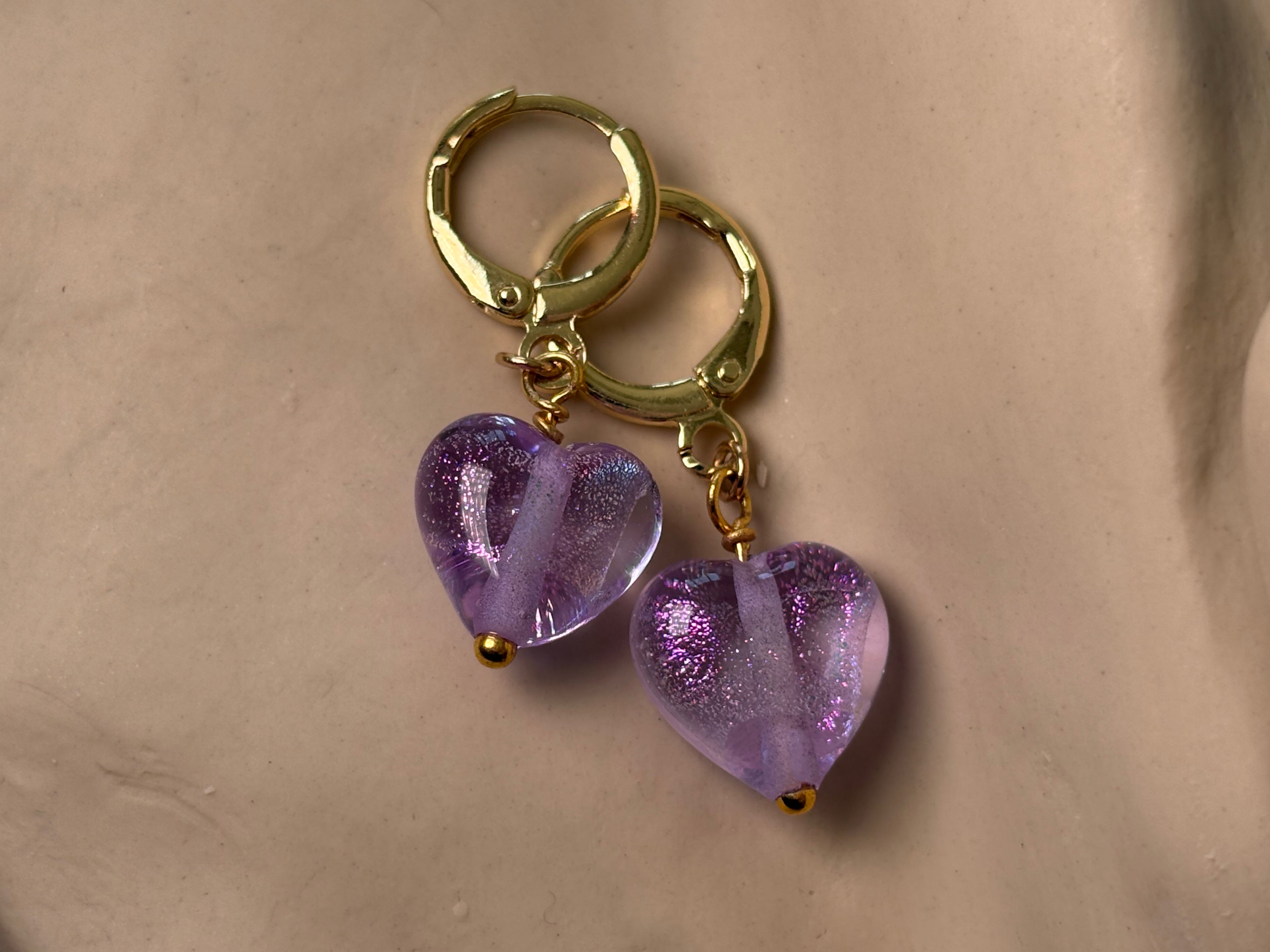 Lavender Dew Heart Earrings